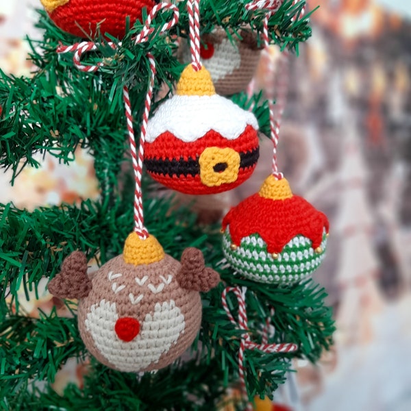 Ozdoby świąteczne szydełkowe zabawki/szydełkowe dekoracje świąteczne/bożonarodzeniowe bombki amigurumi/szydełkowy zestaw 3 sztuk: Mikołaj, elf, renifer