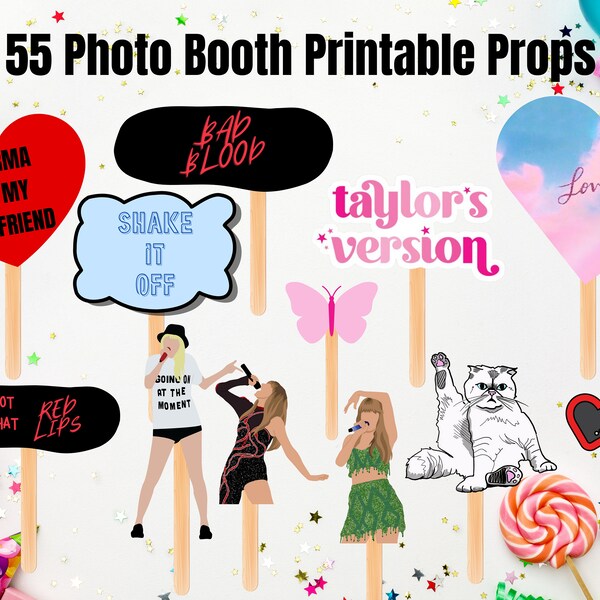 55 Swifties Inspired Photo Booth Printable Props | Printable | Birthday party| Eras Tour Party |Printable Photo Booth | Instant Download