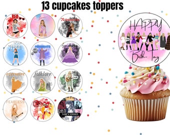 13 Swifties Inspired Eras Cupcake Toppers Printable | Instant Download | Swifties Gifts | Eras Tour Inspired | TS Birthday