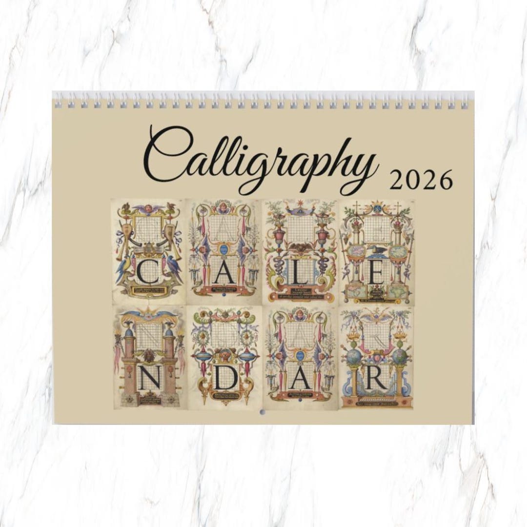 2026 Calligraphy Wall Calendar Letter Design Antique Manuscript Art 