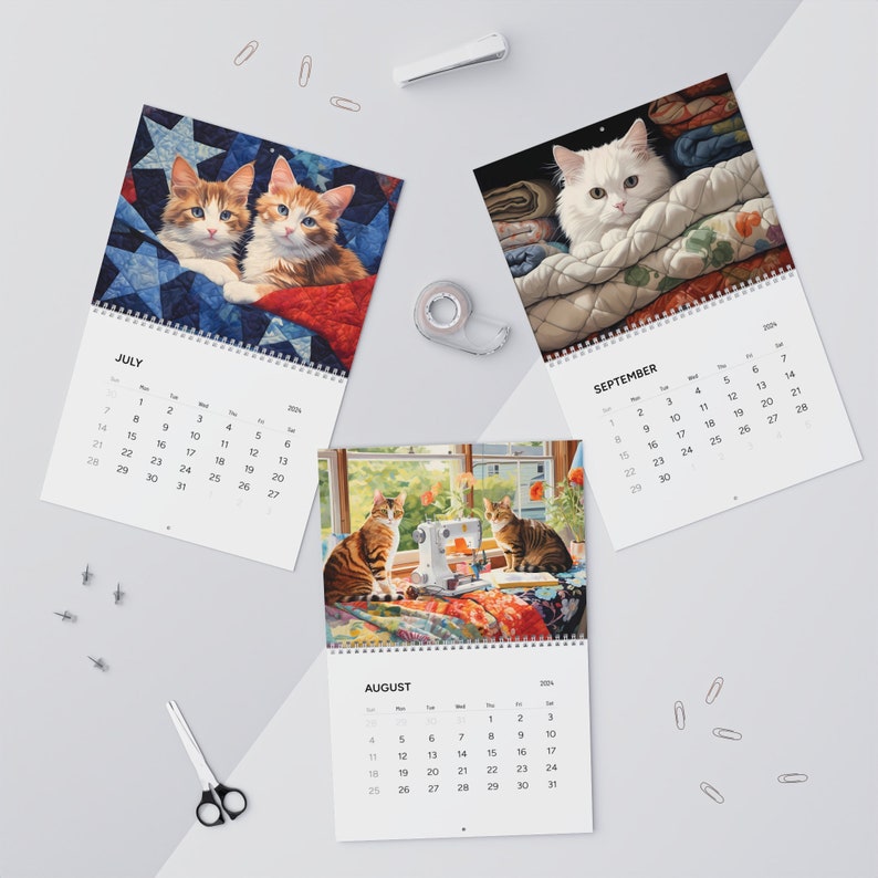 Cats on Quilts 2024 Wall Calendar, Christmas Gift for Cat Lovers Etsy