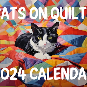 Cats on Quilts 2024 Wall Calendar, Christmas Gift for Cat Lovers