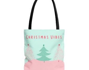 Christmas Vibes shoulder Tote Bag, Gift for her, unisex tote bag, canvas tote bag, holiday tote bag, secret santa gift