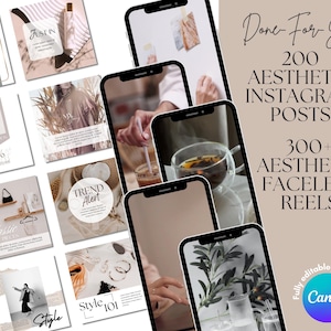 500 Neutral Minimalist Aesthetic Faceless Instagram Posts / Reels / Story Canva Templates | Social Media Kit