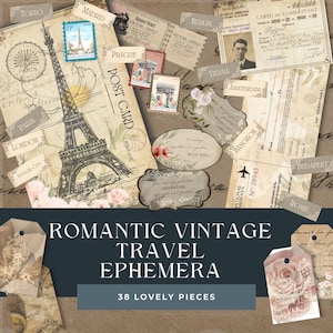 Faux Vintage Travel Journal Ephemera - Passport Complementary Themed Kit - Digital Printables for Junk Journals