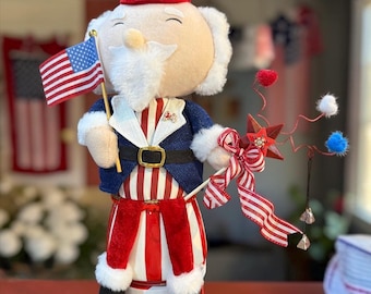 The Patriot Handmade Patriotic Centerpiece | Uncle Sam Inspired Americana Decor | Fourth of July Flag Decor | Memorial Day Summer Folk Art