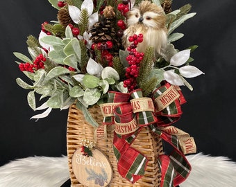 Owl Wall/Table Christmas Flower Basket Centerpiece
