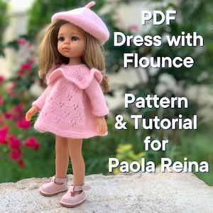 PDF Knitting Pattern Tutorial Dress with Flounce for Paola Reina doll (12&quot;/32 cm) eng