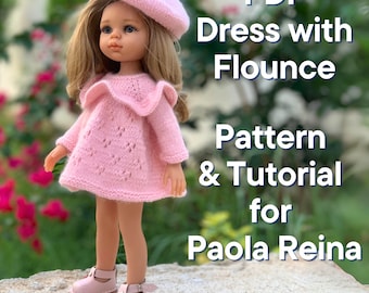 PDF Knitting Pattern Tutorial Dress with Flounce for Paola Reina doll (12&quot;/32 cm) eng