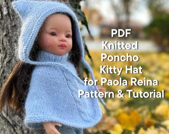 Modèle de tricot de poncho pour poupée : bonnet Kitty pour poupées de 12 à 13 pouces (PDF)
