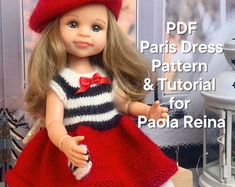 Doll Dress Knitting Pattern: Fits Paola Reina, Ruby Red Siblies 13" (PDF eng)