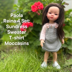 Paola Reina Doll 5 ITEMS Set: Exclusive Handmade Outfit - Sundress, Sweater, T-short, Moccasins