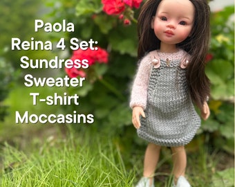 Paola Reina Doll 5 ITEMS Set: Exclusive Handmade Outfit - Sundress, Sweater, T-short, Moccasins