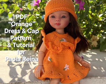 Orange Blossom Knit Dress & Hat Pattern for Paola Reina 12-inch Doll (PDF)