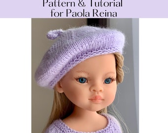 PDF SIMPLE Doll Beret Knitting Pattern & Tutorial Paola Reina digital 12-13 inches engish text
