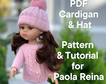 PDF Knitting Pattern Tutorial Cardigan & Hat for Paola Reina doll (12"/32 cm) eng