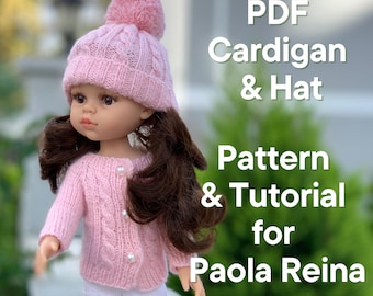 PDF Knitting Pattern Tutorial Cardigan & Hat for Paola Reina doll (12&quot;/32 cm) eng