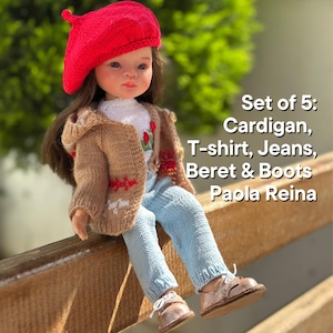 5 ITEMS Set: Cardigan, T-Shirt, Beret, Jeans, Shoes - Exclusive Handmade Outfit -  Paola Reina Doll