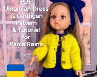 Patrón de vestido y cárdigan para muñeca Paola Reina de 13 pulgadas (patrón PDF)