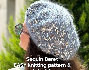 PDF Easy Knitting Beret Nahtlos Pailletten gestrickt PDF Muster & Anleitung - für Anfänger
