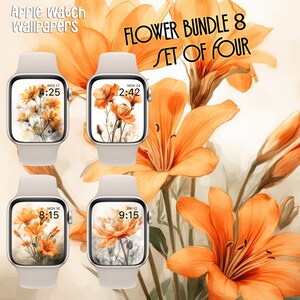 Apple Watch Wallpaper Flower Bundle 8, set of four, Orange Soft color Flower, Watch Face