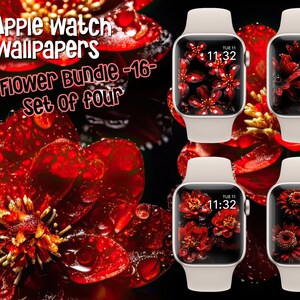Apple Watch Wallpaper Flower Bundle 16, set of four, Red  Flower, Flower Watch Face