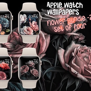 Pacote de flores de papel de parede Apple Watch 20, conjunto de quatro, mostrador de flor em aquarela