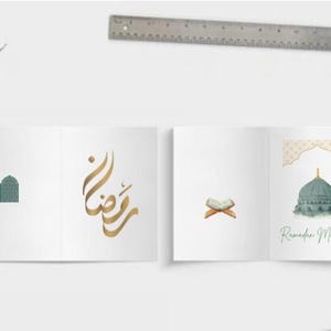 Cartões para impressão Ramadan Mubarak, cartões Ramadan Kareem, conjunto de 5 cartões de felicitações Ramadan, cartões de felicitações muçulmanos, cartões de felicitações islâmicos