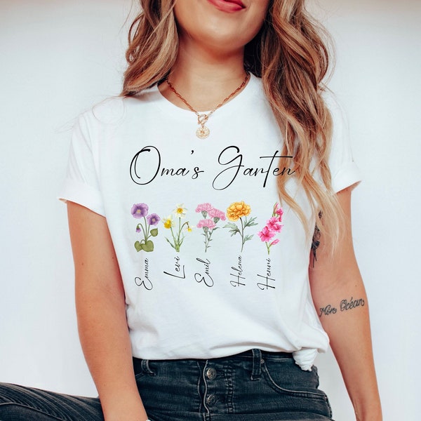 Omas Garten Shirt, benutzerdefiniertes Birthflower T Shirt, Geschenk für Oma, Liebe wächst hier, personalisiertes Oma Shirt, Omas Garten, Oma