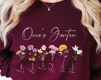 Grandma's Garden Sweatshirt, Custom Birthflower Sweatshirt, Gift for Grandma, Love Grows Here, Mom's Garden, Personalized Grandma Sweatshirt