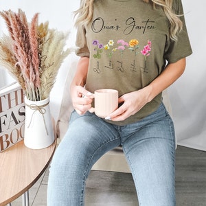 Grandma's Garden Shirt, Custom Birthflower T Shirt, Gift for Grandma, Love Grows Here, Personalized Grandma Shirt, Grandma's Garden, Grandma Heather Olive