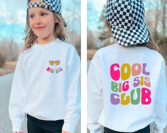 Personalisierte Big Sister Sweatshirt vorne und hinten, Retro Geschwister Sweatshirt für Kleinkinder, Big Sister Ankündigung, Schwangerschaftansage