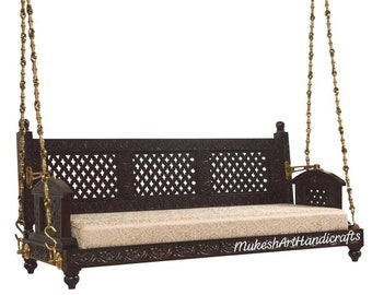 Handmade Wooden Reversible Porch Swing/ Wooden Ceiling Swing/Wooden Hanging Swing With Black Finish