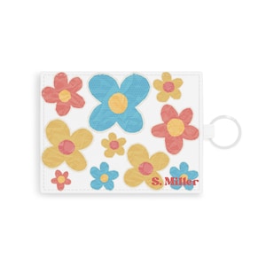 Porte-cartes personnalisé, porte-cartes à fleurs avec nom ou initiales, fleurs, citron, olive, fruité, motifs rétro, joli cadeau personnalisé pour elle