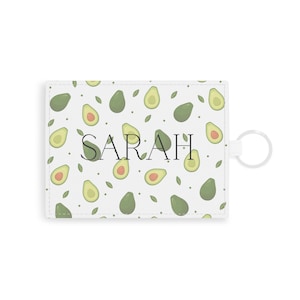 Personalized Card Holder, Avocado Design Holder with Name or Initials, Avocado, Lemon, Olive, Fruity Designs, Cute Custom Gift for Her
