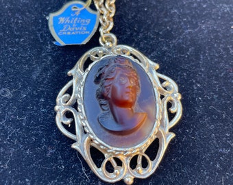 Vintage Deadstock Whiting & Davis relief resin cameo necklace