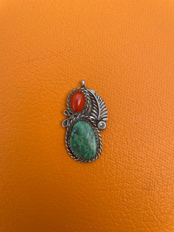 Coral and Turquoise Navajo (?) Pendant - unsigned