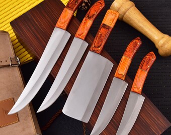 Personalised Chef Set Of 5 Piece's ,Custom Handmade Chef Set , Handmade Steel Chef Set , Personalized Gift For Mother, Best helloween Gifts