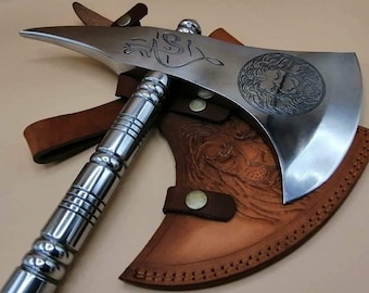 Viking Axe, Handmade Axe, Hand Forged Double bit Axe, Custom made Axe, Gift For Him, Christmas Gift, Loin Axe, Steel Axe, Double Headed Axes