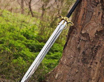 Hand Forged Viking Damascus Sword, Medieval Norse Longsword with Wooden Scabbard, Renaissance Cosplay Blade, Viking Collector Decor