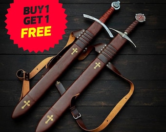 Buy one GET one FREE, Personalized Knights Templar Swords, Christmas gifts for men, Wall hanging Swords with scabbard