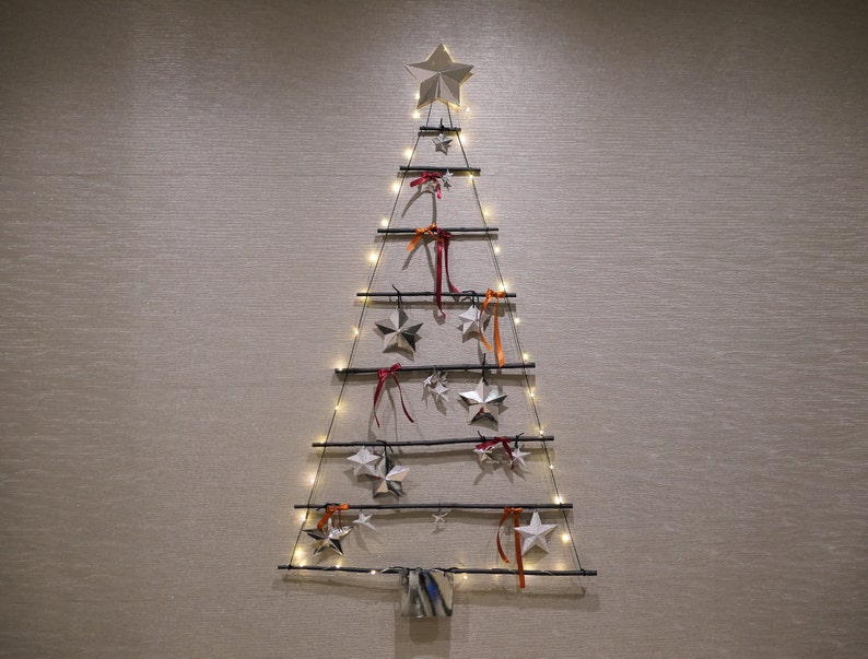 Black Wall Hanging Christmas Tree, Ladder Tree, Rustic Christmas