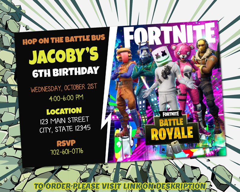 Battle Royale Cards, Digital Printable Birthday Invitation, Gamer ...