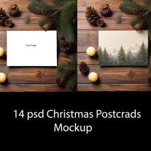 クリスマスポストカード モックアップ psd 木製テーブルの上! 14 個の psd ファイル + ボーナス