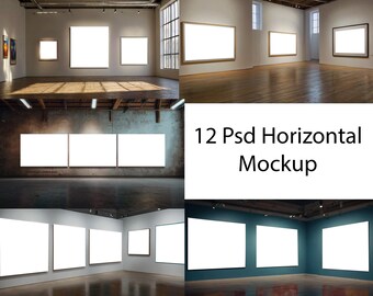 Mockup galerijwand: PSD-mockups met horizontale lijst - digitale download