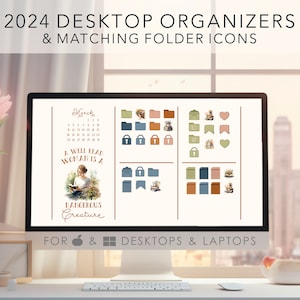 BOOK LOVERS 2024 Offre groupée de productivité Work Business School | Ensemble d'icônes de bureau personnalisé pour Windows et Mac | Organisateur de bureau | Fond d'écran de bureau