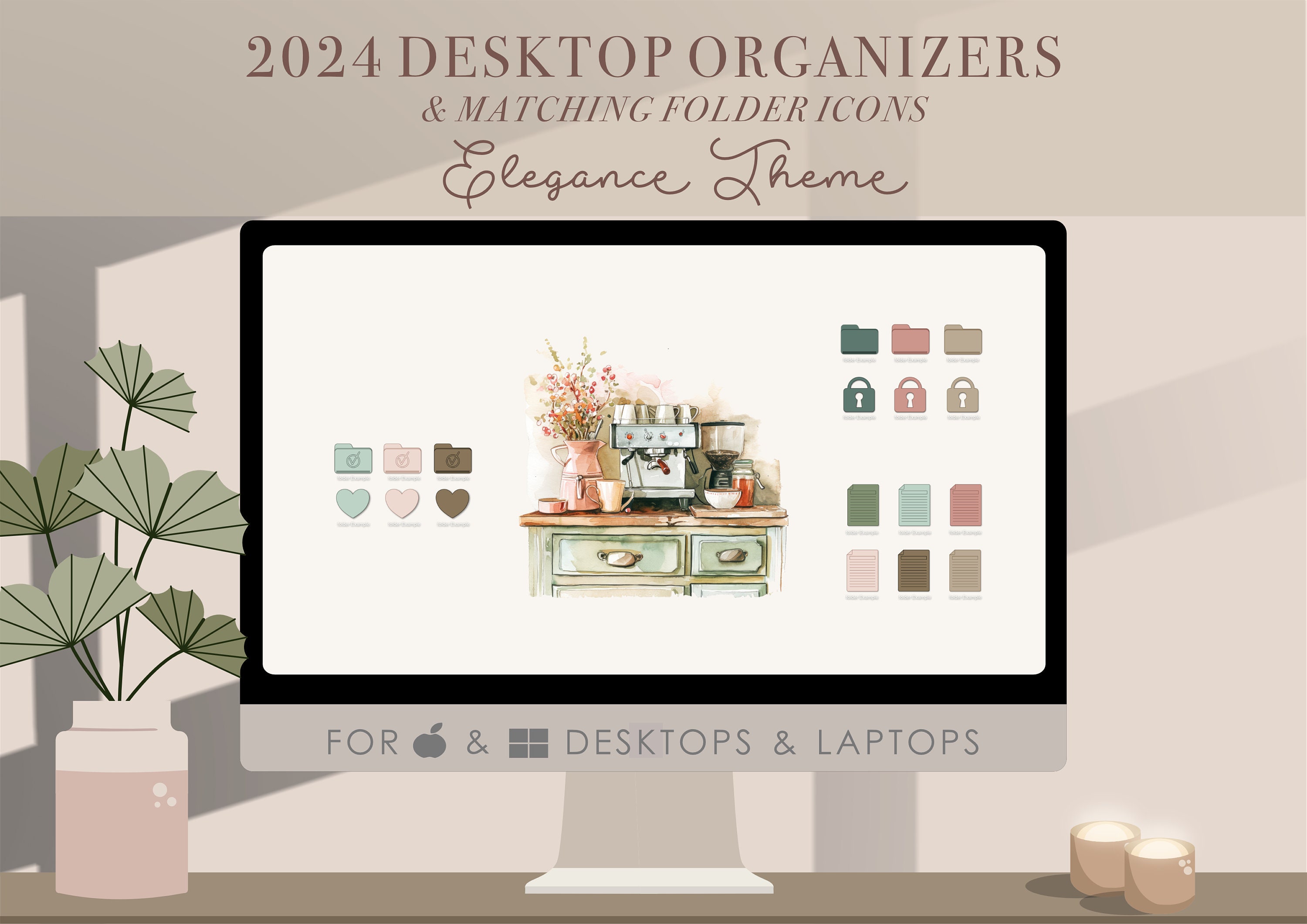 BOHO HYGGE 2024 Desktop Organizer Wallpaper With Folders Custom Desktop