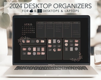 Paquete de productividad escolar, empresarial y laboral NEGRO 2024 / Conjunto de iconos de escritorio personalizados para Windows y Mac / Organizador de escritorio / Fondo de pantalla de escritorio