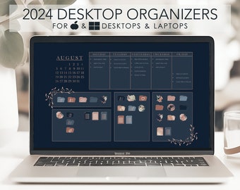 FEMININE 2024 School Work Business Productivity bundle | Custom Desktop Icon Set For Windows And Mac | Desk Organizer | Wallpaper Desktop