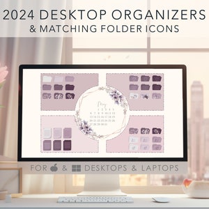 PURPLE 2024 Work Business School Productivity bundle | Custom Desktop Icon Set For Windows And Mac | Desk Organizer | Wallpaper Desktop